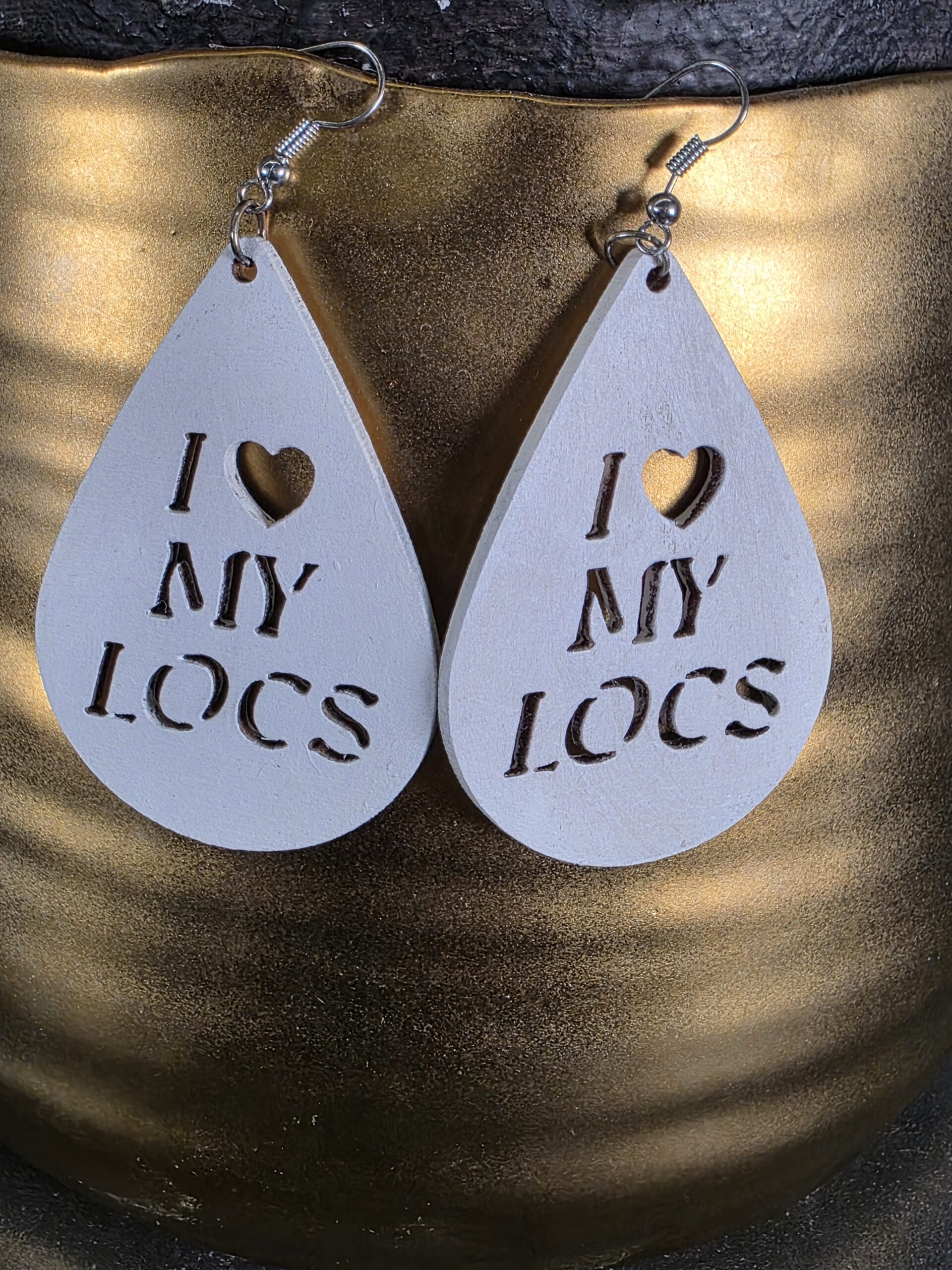 I Love My Locs Handmade Wooden Earrings
